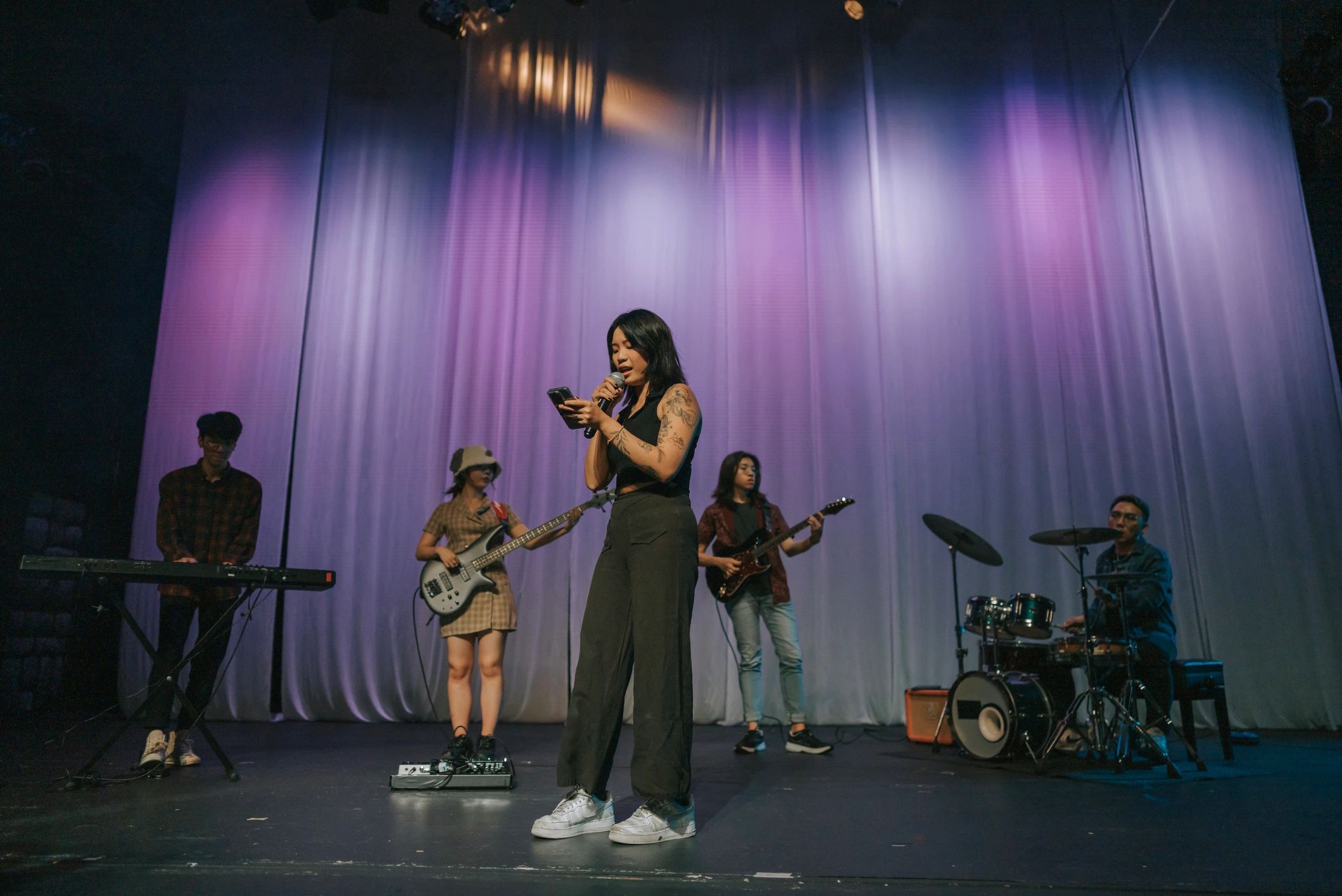Worship team leading music